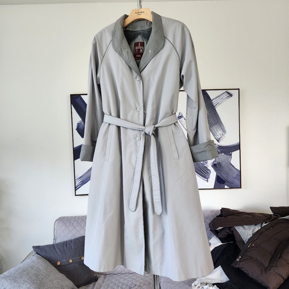 J Gallery Vintage Gray Women's Trench Coat, Double Layer